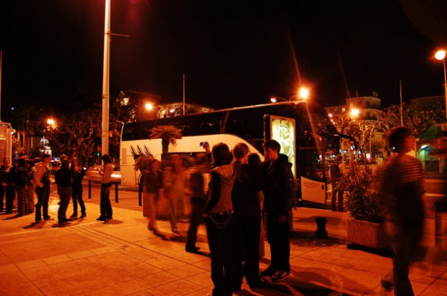 Night in Cannes (France); our team and our bus on the pic