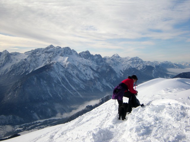 Dovška Baba, na vrhu, v panorami Julijskih Alp