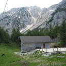 Koča na Zelenici - zadaj Šentanski plaz