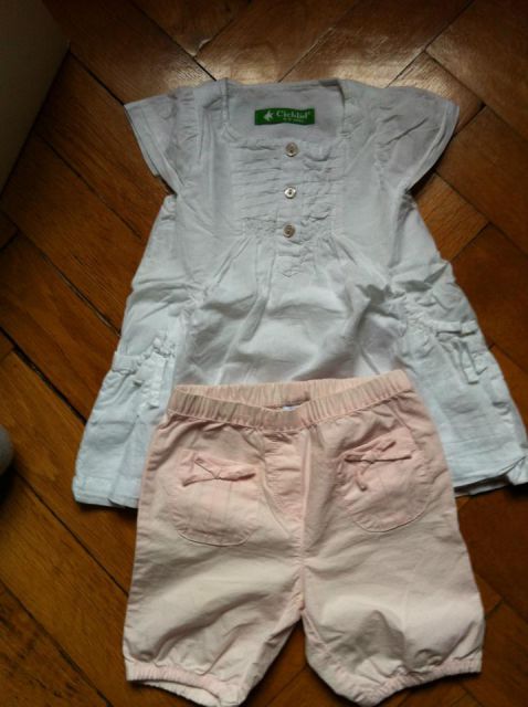 Bela tunika, od 6 do 9 mesecev, 4 eure, kratke hlače, baby roza barve, 4 eure