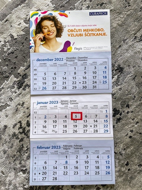 123. Curaprox koledar,  s kodo za popust pri nakupih izdelkov   ICa,b = 5 eur