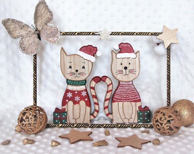 1a. Mačja Božička in Božiček, lesena,  17 x 2 cm   IC = 7 eur