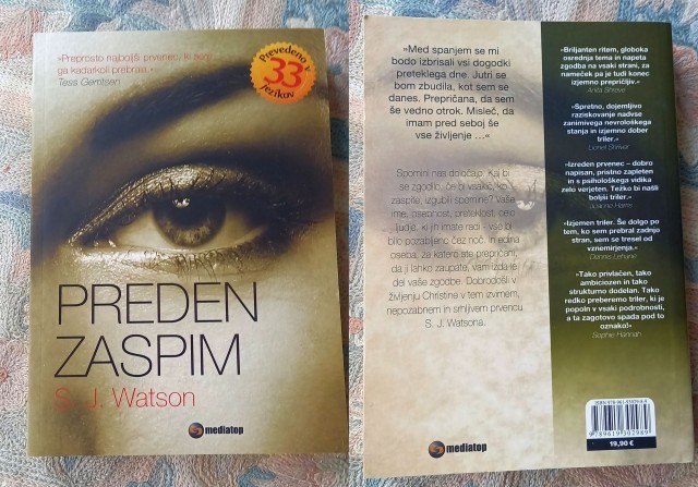 34. S.J. Watson: Preden zaspim   IC = 6 eur