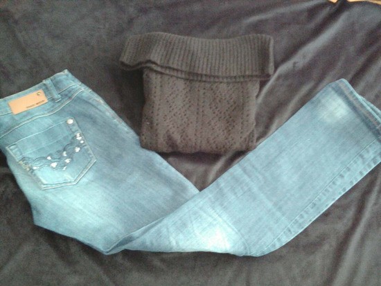 Jeans hlace 38 + pulover podarim - foto povečava