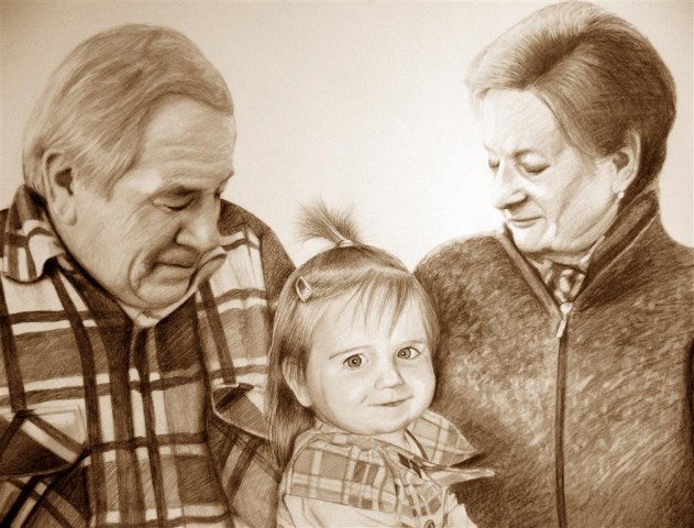 Portret babice in dedka z vnukinjo