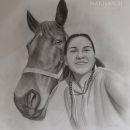 Narisan portret deklice s konjem.