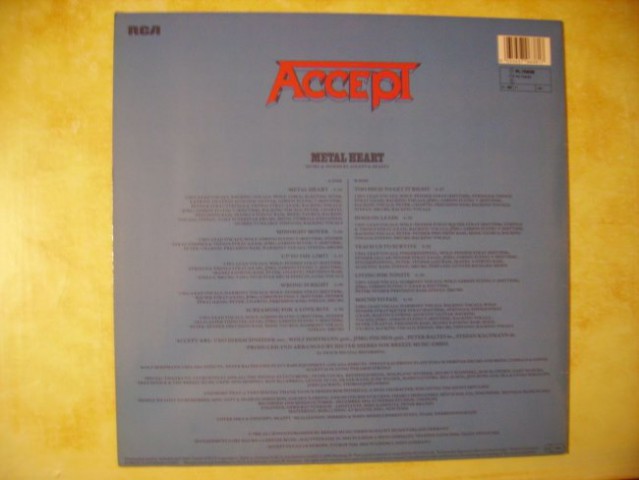 Accept - Metal Heart LP (1985, RGA Records) - back