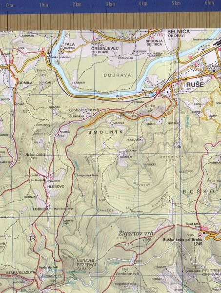 Izsek karte Pohorja z dolino potoka Lobnice in bližnjo okolico.