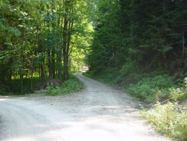 Na tem mestu makadamska cesta zavije levo prek Lobnice, medtem ko se pešpot proti slapu Šu