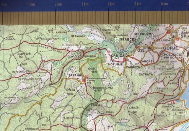 Za konec še izsek zemljevida Pokljuke s pogledom na našo pot in dostop do nje skozi Krnico